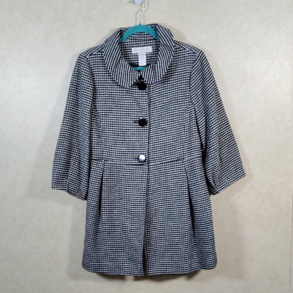 2/$10 05W03 Beau Monde black & white wool blend button front coat 1X NWT